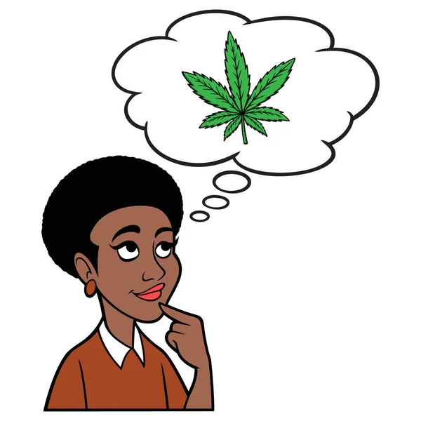 思考大麻的黑人妇女 一个关于一个黑人妇女思考吸烟大麻的卡通画 — 图库矢量图片