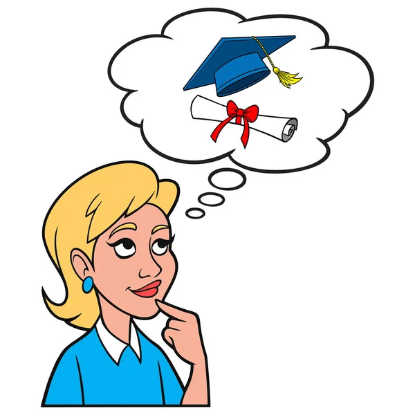 Girl Thinking Graduation Cartoon Illustration Girl Thinking Her College Graduation — Vetor de Stock