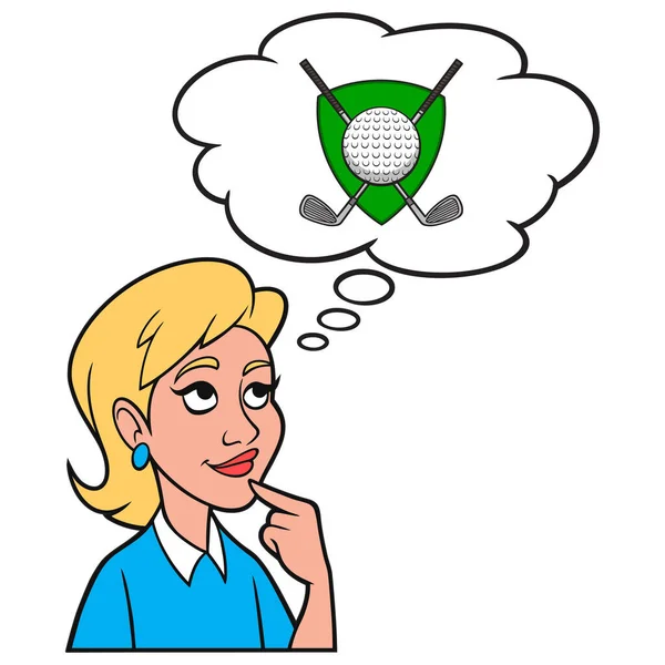 Girl Thinking Golf Tournament Cartoon Illustration Girl Thinking Golf Tournament — Stock Vector