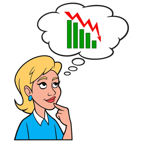 Girl Thinking Stock Market Loss Cartoon Illustration Girl Thinking Stock — Stock Vector