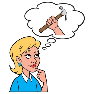 İnşaat projesini düşünen bir kız - İnşaat projesini düşünen bir kızın karikatür çizimi.