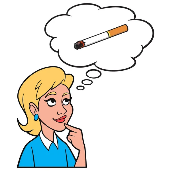 Girl Thinking Cigarette Cartoon Illustration Girl Thinking Smoking Cigarette Work — Stock vektor