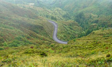 Azores Adası Sao Miguel 'de halk caddesi.