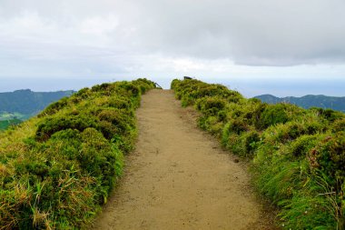 Azores Adası Sao Miguel 'deki cidade göllerinde çamurlu bir yol.