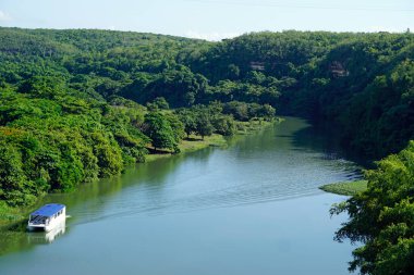 Dominik Cumhuriyeti 'ndeki Chavon nehrinin tropikal manzarası