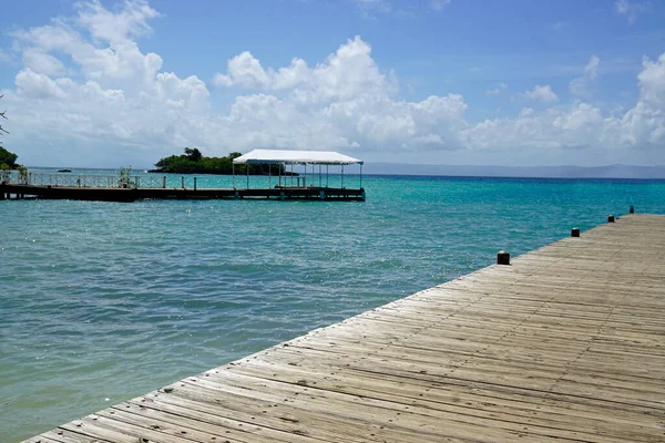 Pontile Barca Legno Nel Mare Dei Caraibi Vicino Samana — Foto Stock