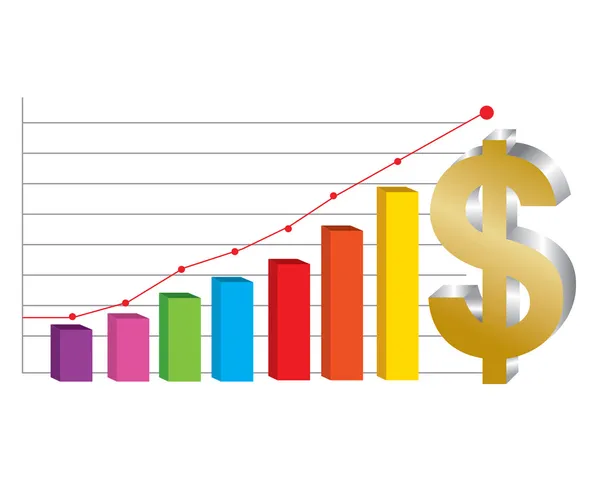 Gráfico vectorial de negocio con signo de dólar de oro — Vector de stock