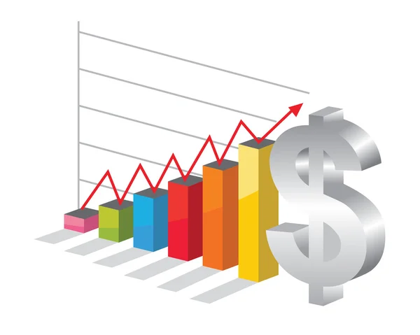 Gráfico de negocio con signo de dólar de plata — Vector de stock