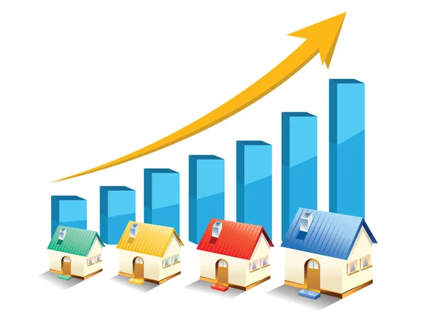 Croissance vectorielle de l'immobilier indiquée sur le graphique — Image vectorielle