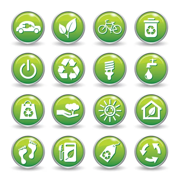 Ecology web icons green buttons.Ecology icon set — Stock Vector