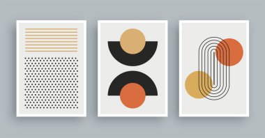 Boho renklerine sahip soyut sanat eserleri. Minimalist modern resim geometrik elementleri.