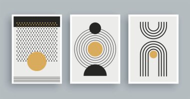 Boho renklerine sahip soyut sanat eserleri. Minimalist modern resim geometrik elementleri.