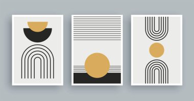 Boho renklerine sahip soyut sanat eserleri. Minimalist modern resim geometrik elementleri.