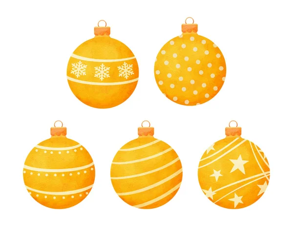 Gelbe Weihnachtskugeln Aquarell Stil Dekoration Isoliert Auf Weißem Hintergrund — Stockvektor