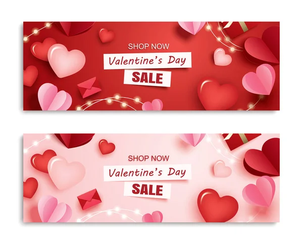 Valentines Day Sale Banner Template Heart Text Pink Background — Stok Vektör