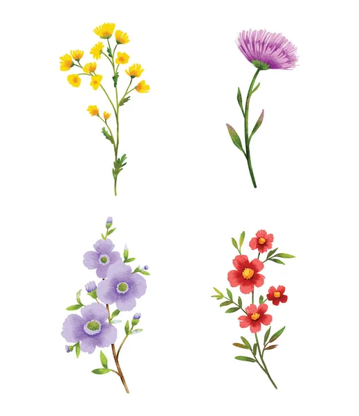 Wild Flowers Watercolor Elements Set — стоковый вектор