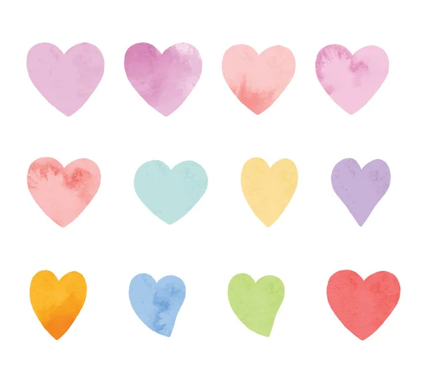 Valentine Hearts Watercolor Elements Set — Vettoriale Stock
