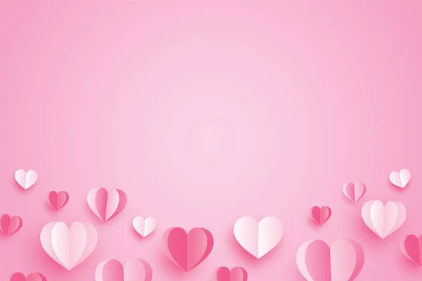 Glücklicher Valentinstag Mit Papierherzen Und Kopierraum Auf Rosa Hintergrund — Stockvektor