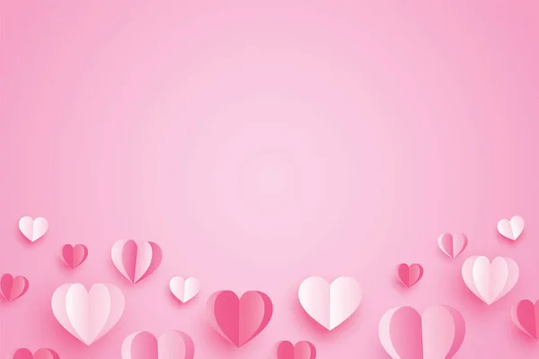 Happy Valentines Day Paper Hearts Copy Space Pink Background — Stock Vector