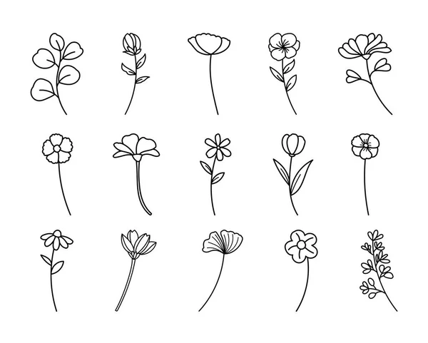 Квіткова Гілка Рука Намальована Листям Квітами Білому Тлі — стоковий вектор
