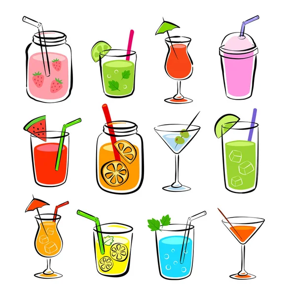 Boissons Tropicales Menu Été Boissons Froides Avec Illustration Dessinée Main — Image vectorielle