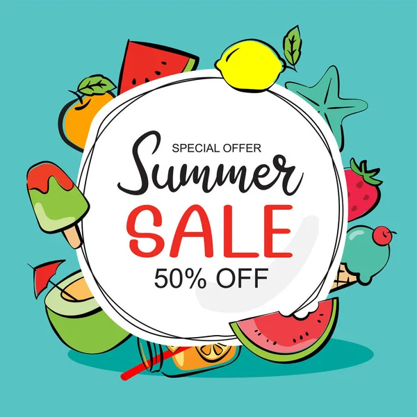 Yaz indirimi afişi kapak şablonu. El yapımı yaz indirimi özel teklifi.