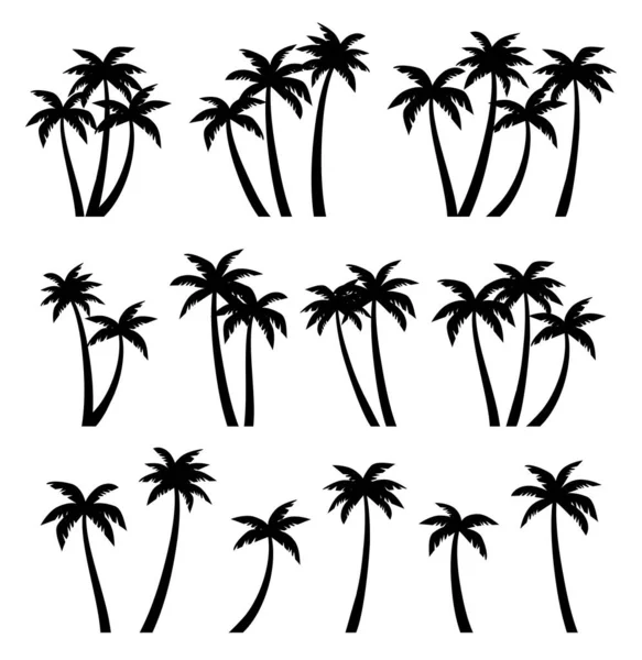 Palm Trees Silhouettes Set Palm Trees Isolated White Background —  Vetores de Stock