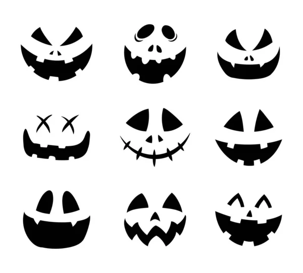Halloween Pumpkin Faces Icon Set Pumpkin Silhouettes Smile White Background — Wektor stockowy