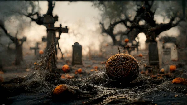 Halloween Background Spooky Forest Pumpkin Graveyard — Fotografia de Stock