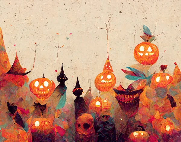Halloween Greeting Card Background Spooky Pumpkin Graveyard — Photo