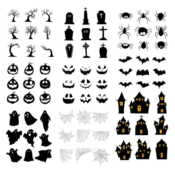 Zestaw Sylwetek Halloween Kolekcja Ikony Halloween Elementu Izolowanego Białym Tle — Wektor stockowy
