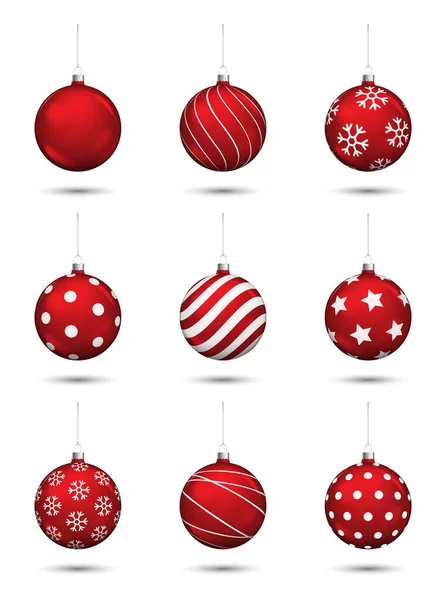 Rode Kerstballen Decoratie Geïsoleerd Witte Achtergrond — Stockvector