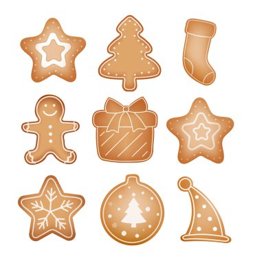 Beyaz arka planda izole edilmiş Noel kurabiyeleri..