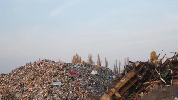Große Müllberge Mit Plastik Und Metallschrott Der Nähe Einer Großstadt — Stockvideo