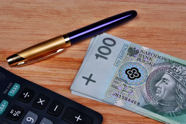 Geld rekenmachine pen — Stockfoto