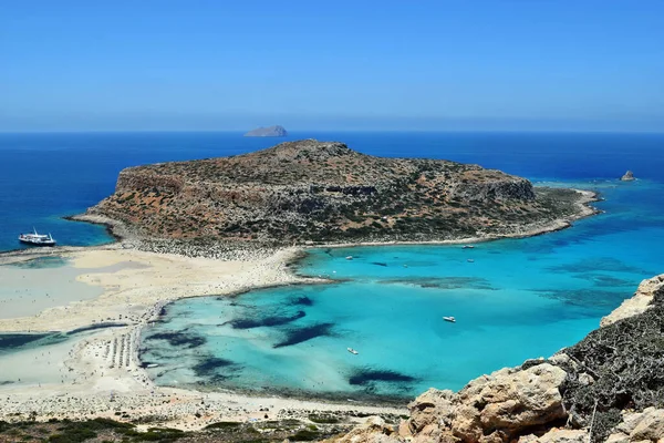 Úžasná Scenérie Laguny Balos Pláží Tyrkysového Moře Ostrově Kréta Řecku — Stock fotografie