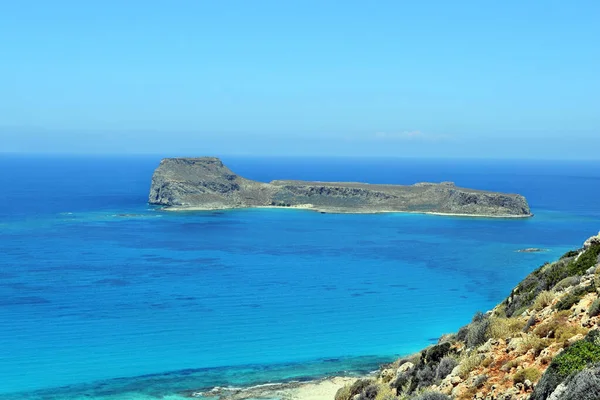 Pohled Úžasnou Scenérii Zálivu Balos Pláže Tyrkysové Moře Ostrově Kréta — Stock fotografie
