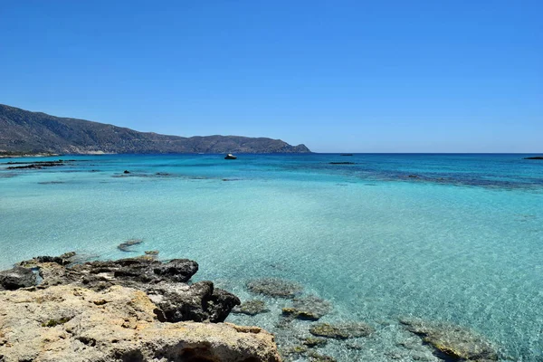 Widok Tropikalną Plażę Niesamowitą Turkusową Wodą Elafonisi Kreta — Zdjęcie stockowe