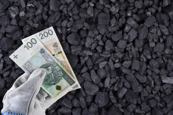 Polish Currency Showed Coal Mine Deposit Mineral Resources Background Whose — Stock Photo, Image