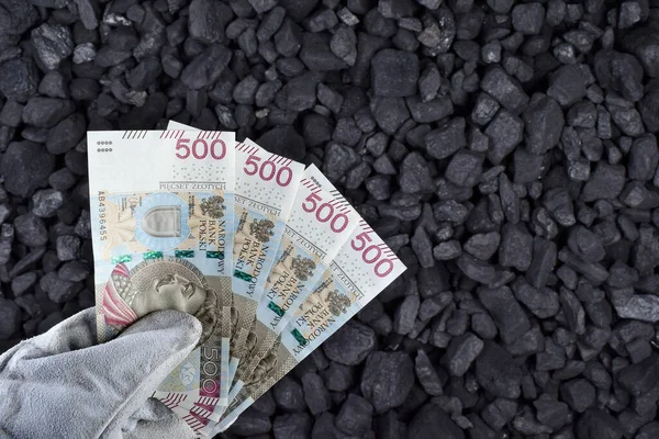 Valuta Polacca Mostrato Sullo Sfondo Delle Risorse Minerarie Giacimento Carbone Immagini Stock Royalty Free