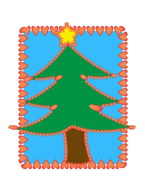 Ilustração da árvore de Natal com fronteira de corações — Fotografia de Stock