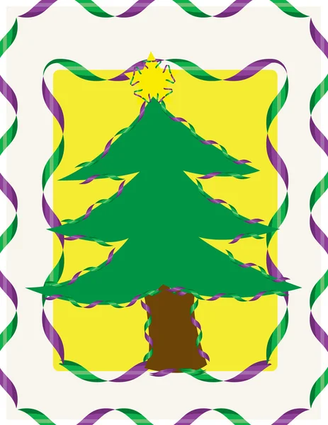 Иллюстрация елки с зелеными и фиолетовыми лентами — стоковое фото