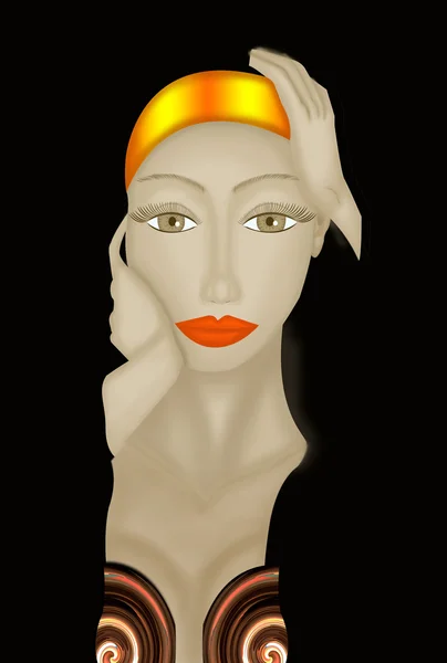 Illustration einer schönen Frau mit Händen auf Gesicht und Kopf — Stockfoto