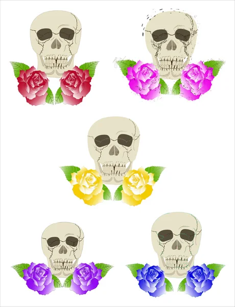 Five duets of skulls and roses — Stock Vector