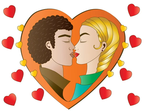 Amantes del corazón en naranja — Vector de stock