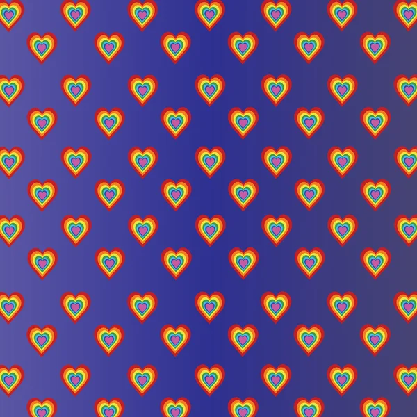 Corazones de colores en fondo degradado azul oscuro . — Foto de Stock