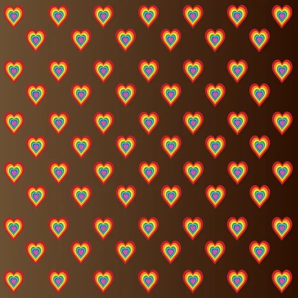 Kolorowe serca na brązowym tle — Zdjęcie stockowe