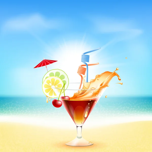 Cocktail op mooie zonnige strand — Stockvector