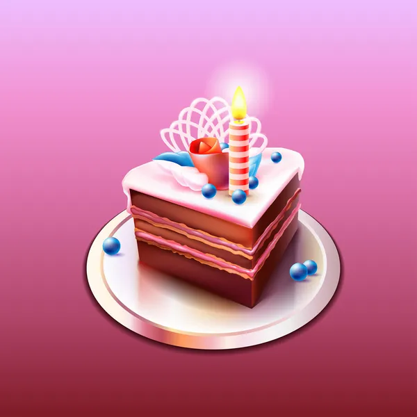 Delicioso pastel de chocolate con una vela — Vector de stock