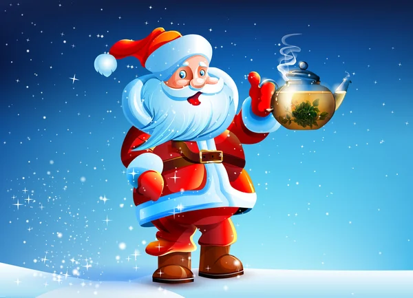 Santa Claus offers drink tea. — Stock Vector